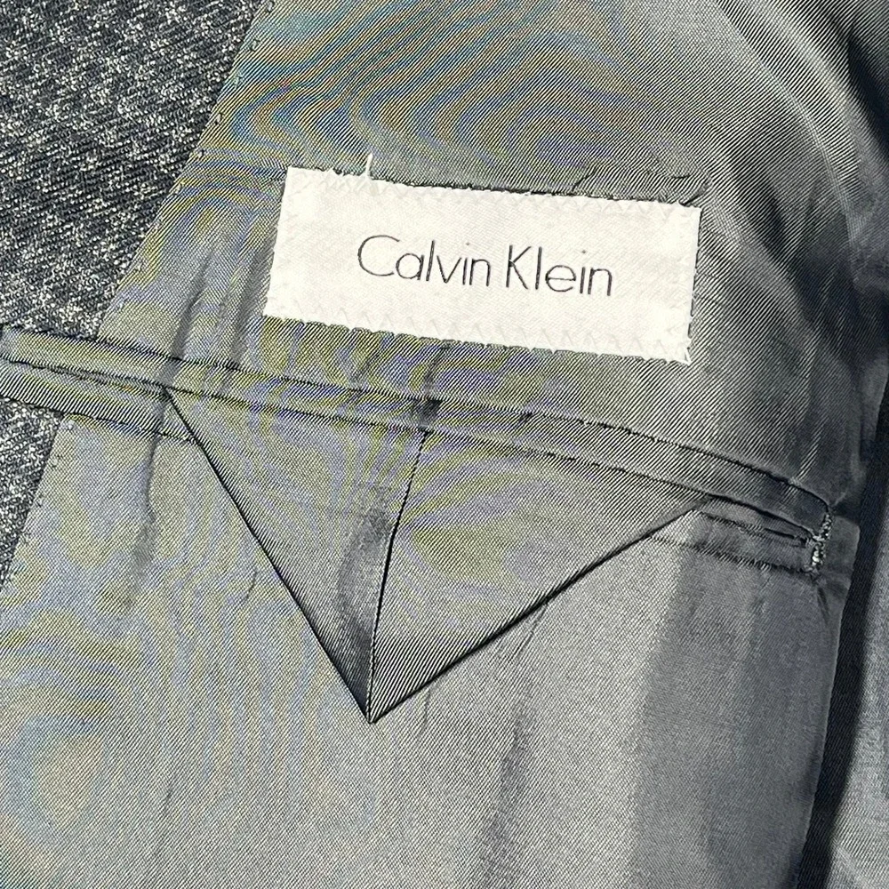 Calvin Klein Blazer Mens 54R Grey Silk Wool Houndstooth Sport Coat Professional